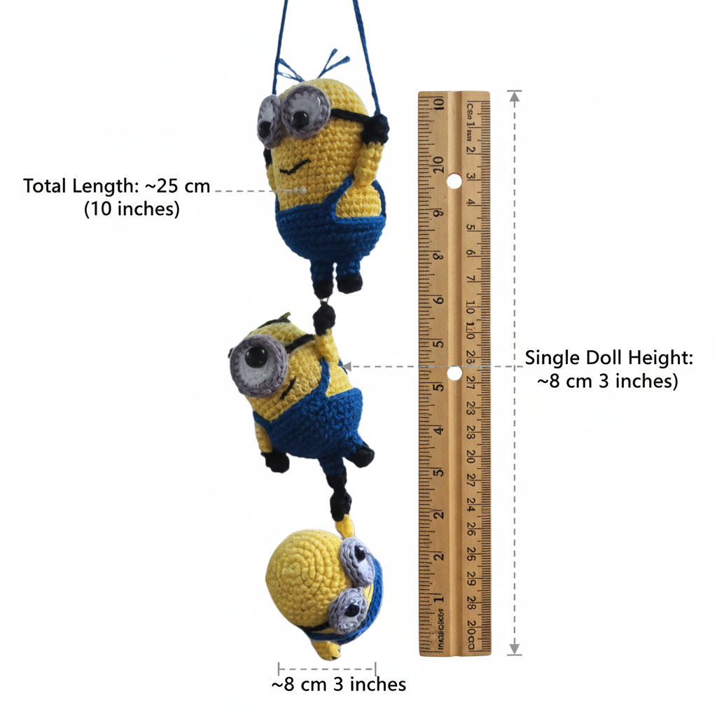 Crochet Minion Car Hanging – Handmade Rearview Mirror Decoration