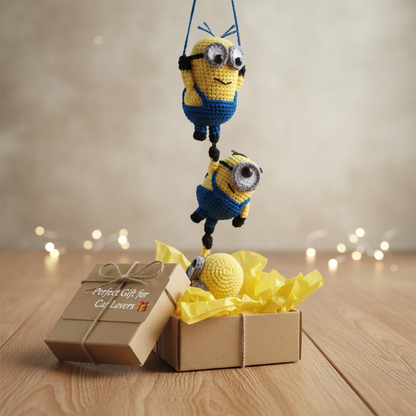Crochet Minion Car Hanging – Handmade Rearview Mirror Decoration