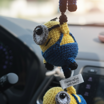 Crochet Minion Car Hanging – Handmade Rearview Mirror Decoration