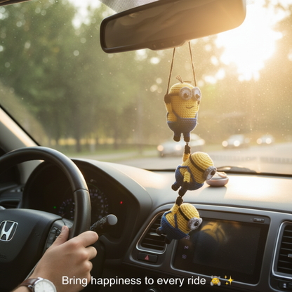 Crochet Minion Car Hanging – Handmade Rearview Mirror Decoration