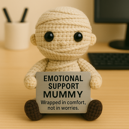 Emotional Support Mummy Crochet Doll – Handmade Horror Plush for Halloween
