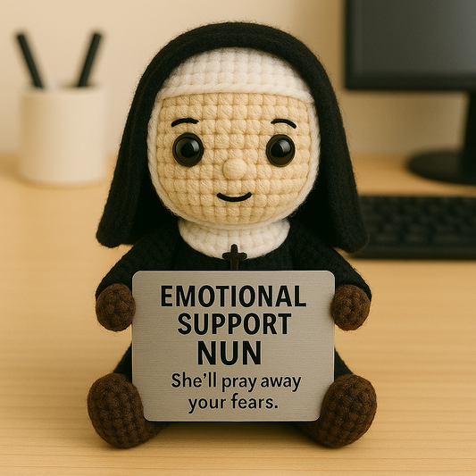 Emotional Support Nun Crochet Doll – Cute Handmade Horror Plush Gift