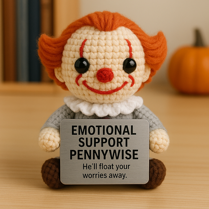 Emotional Support Pennywise Crochet Doll – Cute Handmade Horror Plush Gift