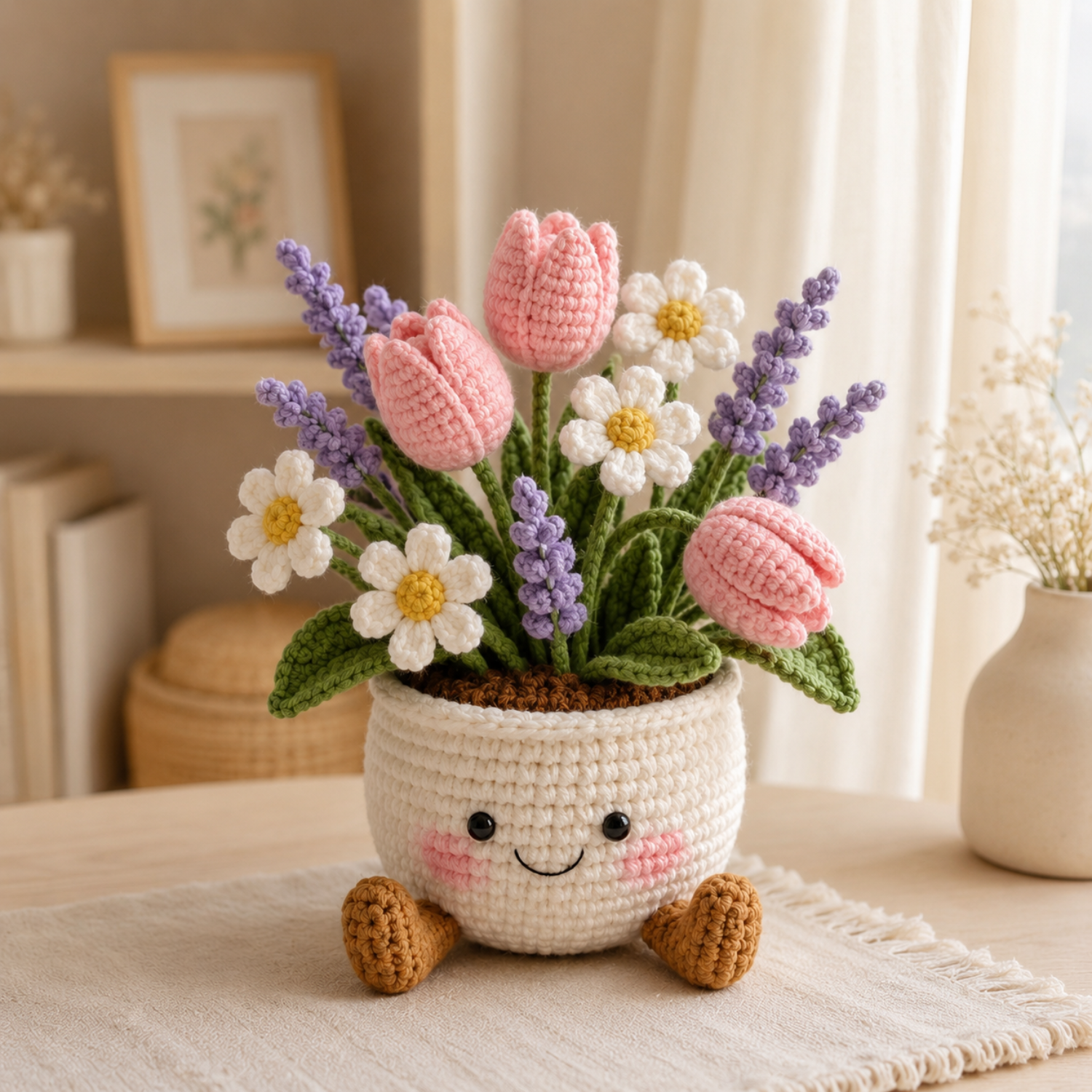 Crochet plant pot amigurumi desk decor style 4