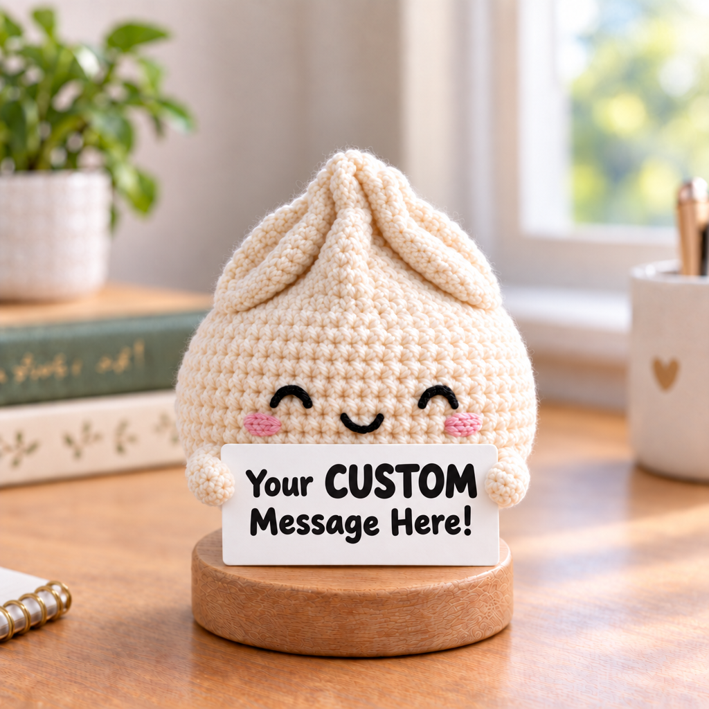 Emotional Support Dumpling Crochet Doll – Handmade Bao Bun Amigurumi with Positive Message Card