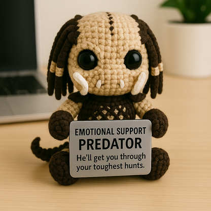 Emotional Support Predator, Handmade Crochet Alien Hunter Plush Doll