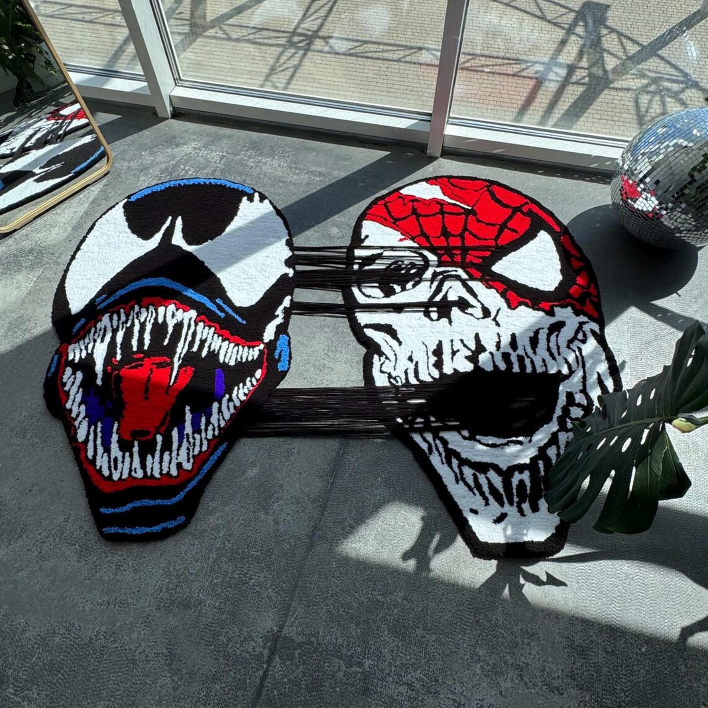 Pull-to-Reveal Venom vs Spider-Man Rug, Dual Mask to Skull Surprise, Handmade Tufted Custom Carpet