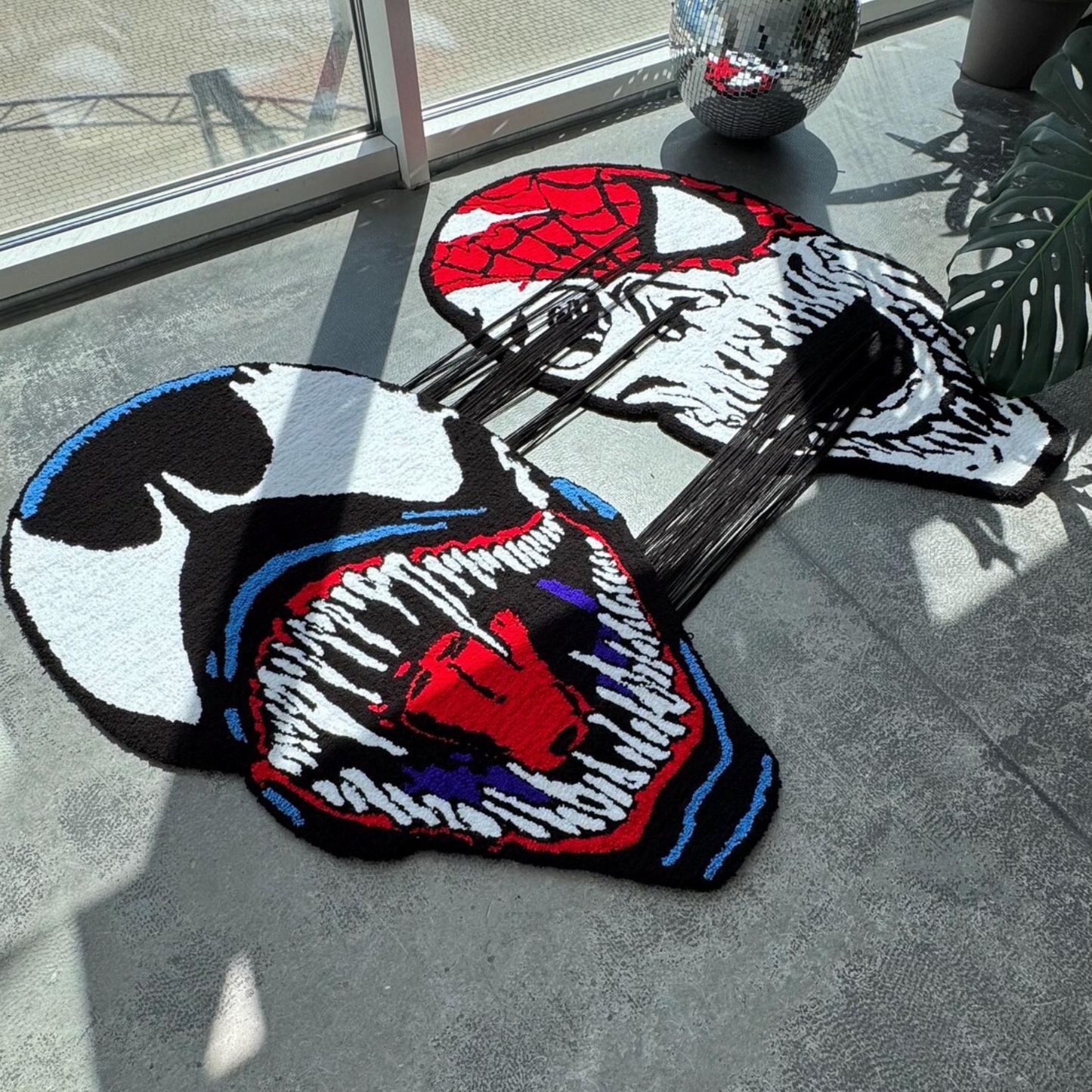 Pull-to-Reveal Venom vs Spider-Man Rug, Dual Mask to Skull Surprise, Handmade Tufted Custom Carpet