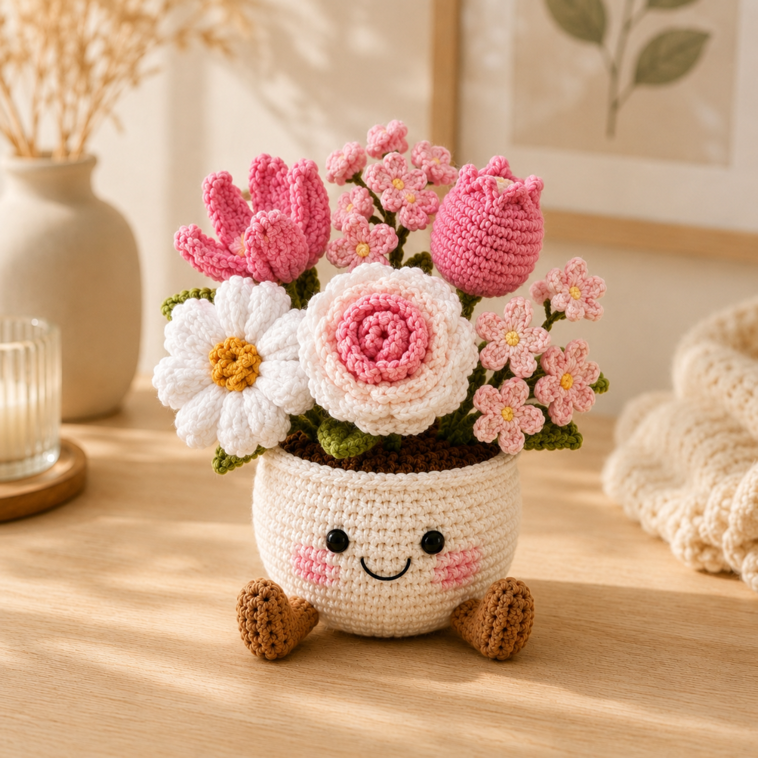 Crochet plant pot amigurumi desk decor style 1