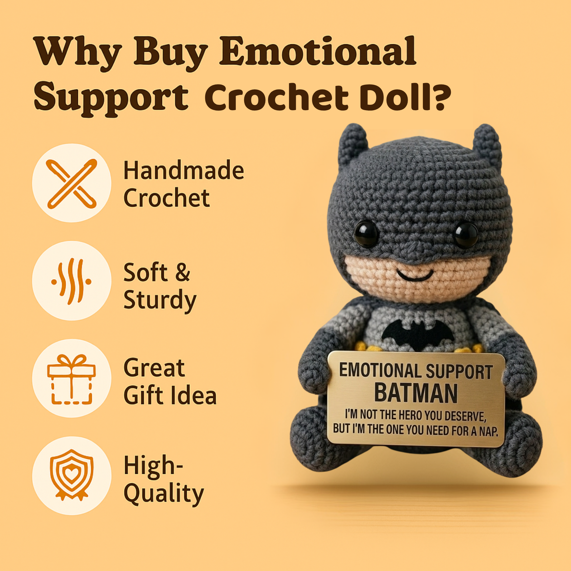 Emotional Support Batman Crochet Doll