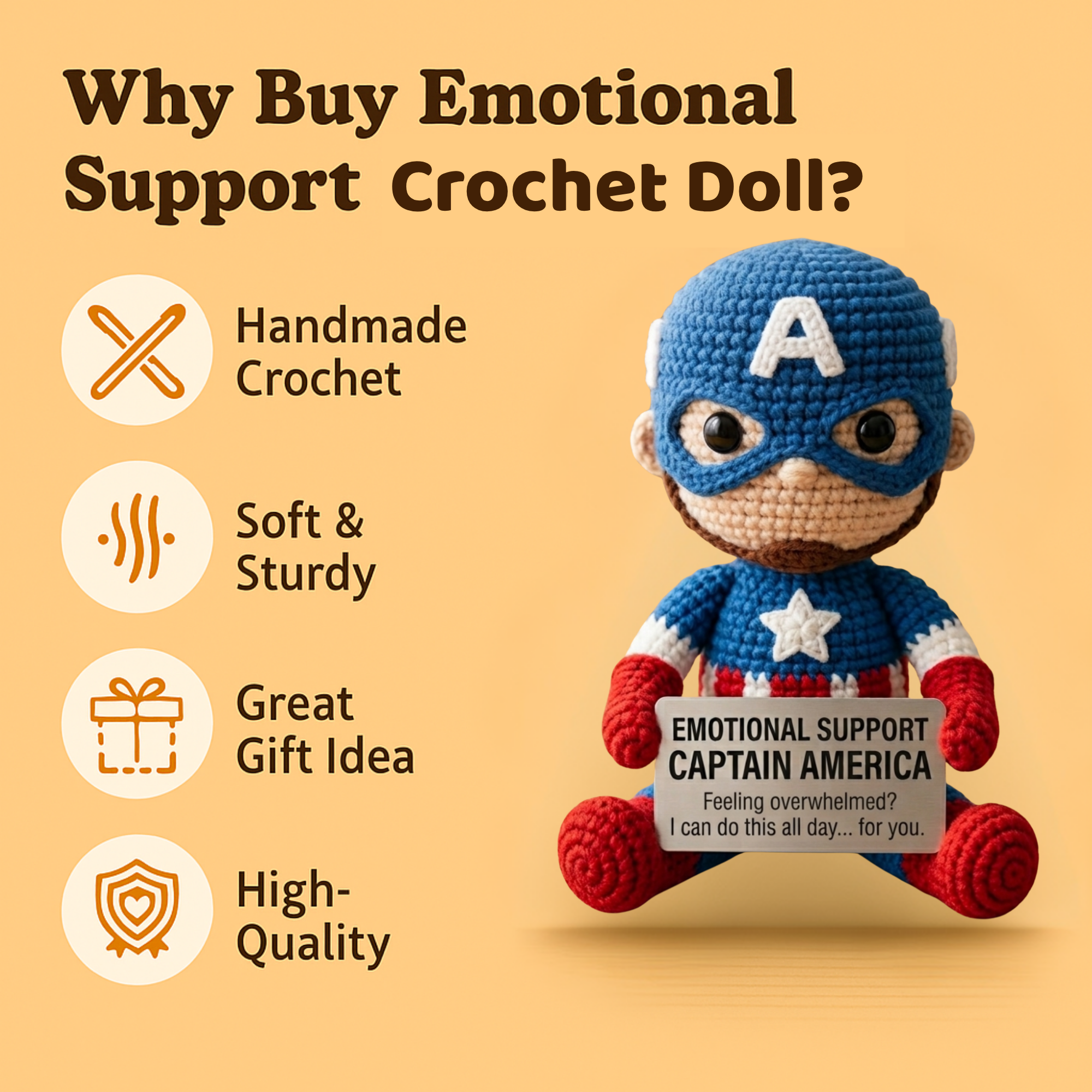Emotional Support Captain America Crochet Doll