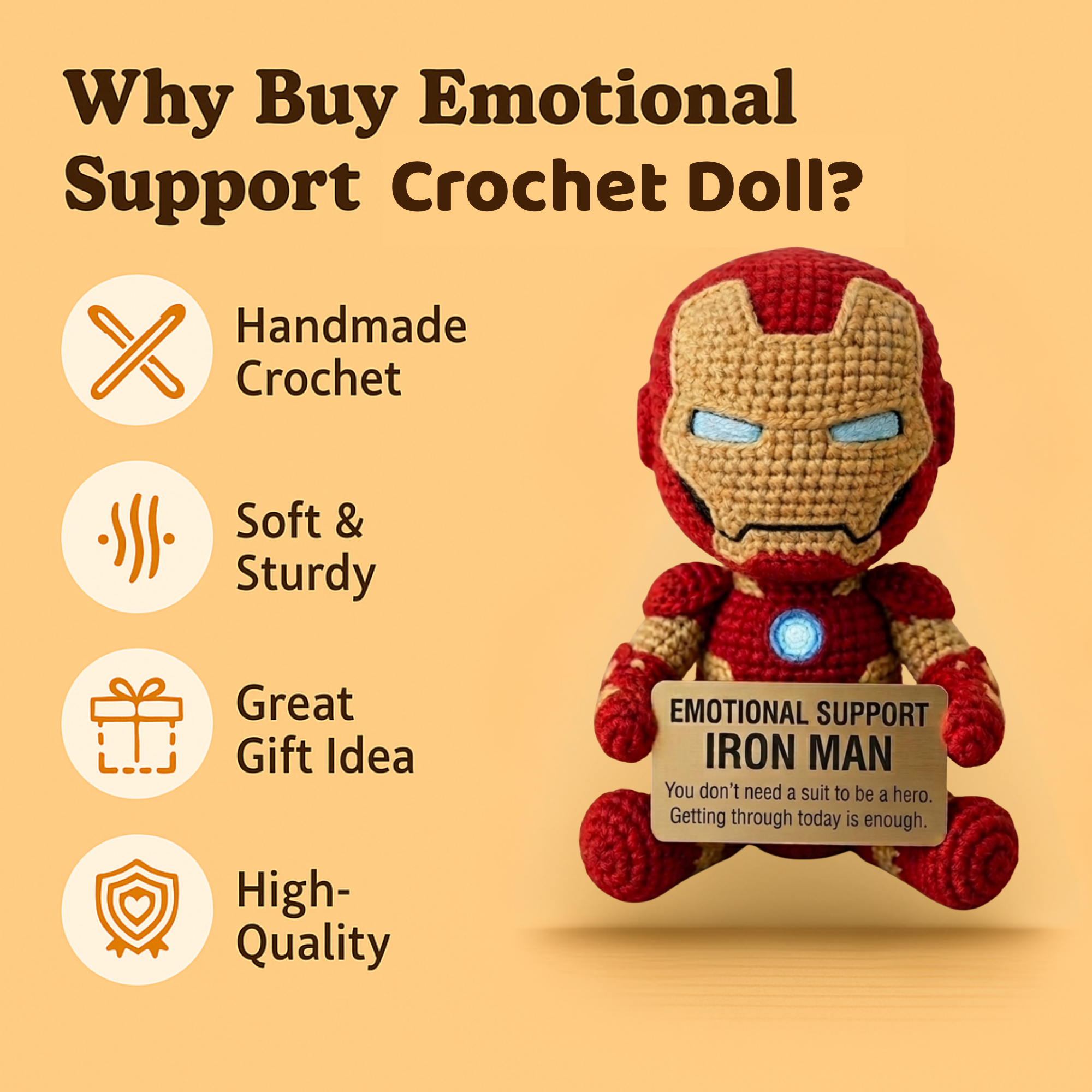 Emotional Support Iron Man Crochet Doll