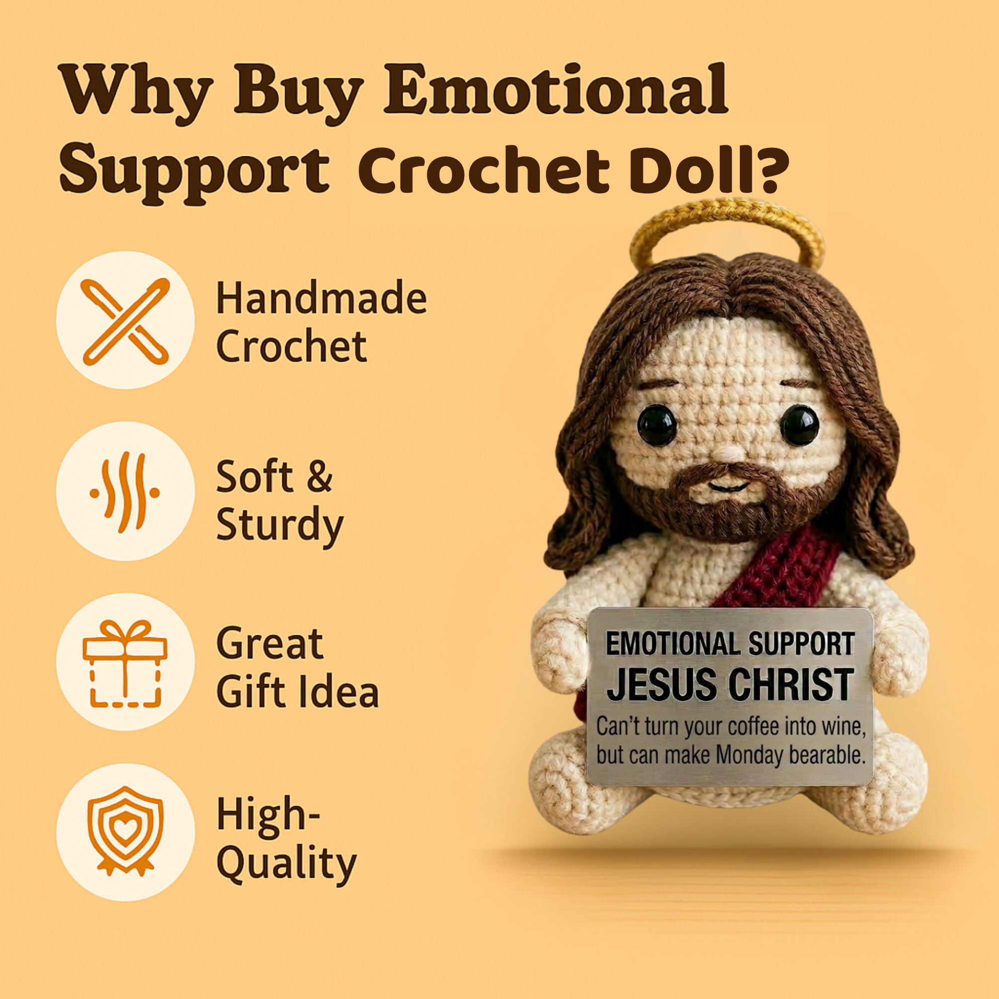 Emotional Support Jesus Crochet Doll