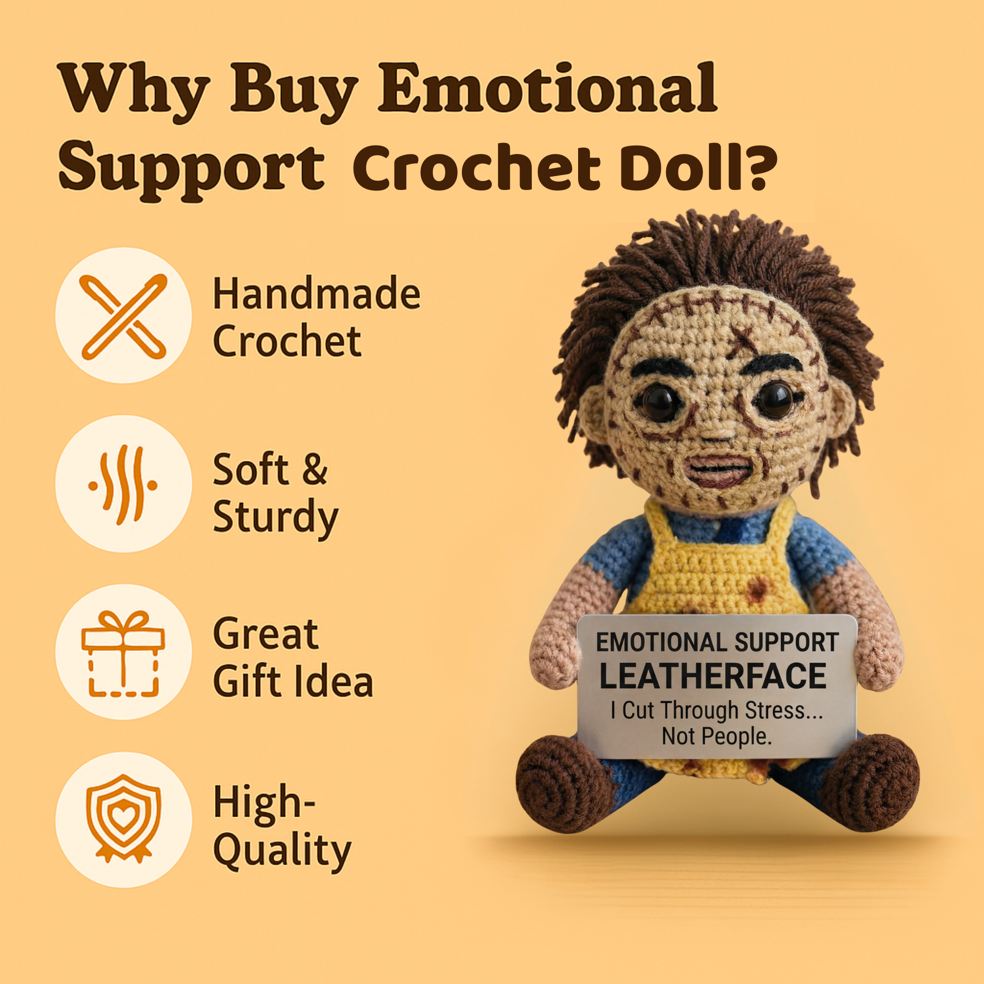 Emotional Support Leatherface Crochet Doll