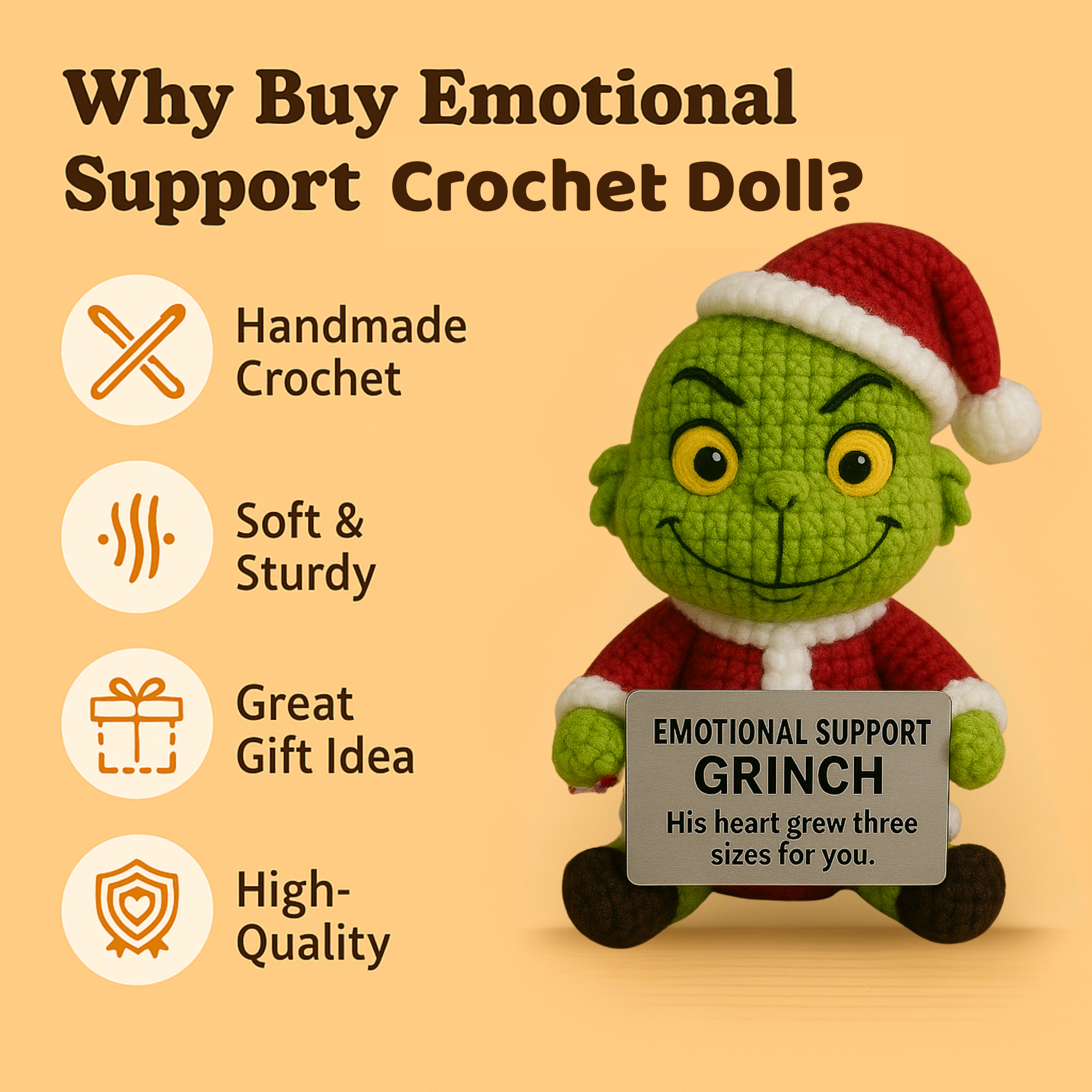 Emotional Support Grinch – Christmas Edition Plush Doll (Handmade Crochet Toy)