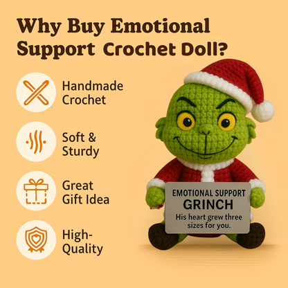 Emotional Support Grinch – Christmas Edition Plush Doll (Handmade Crochet Toy)