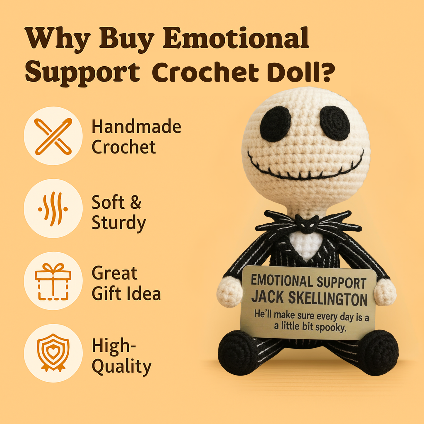 Emotional Support Jack Skellington Crochet Doll — Creepy Cute Handmade Plush Gift