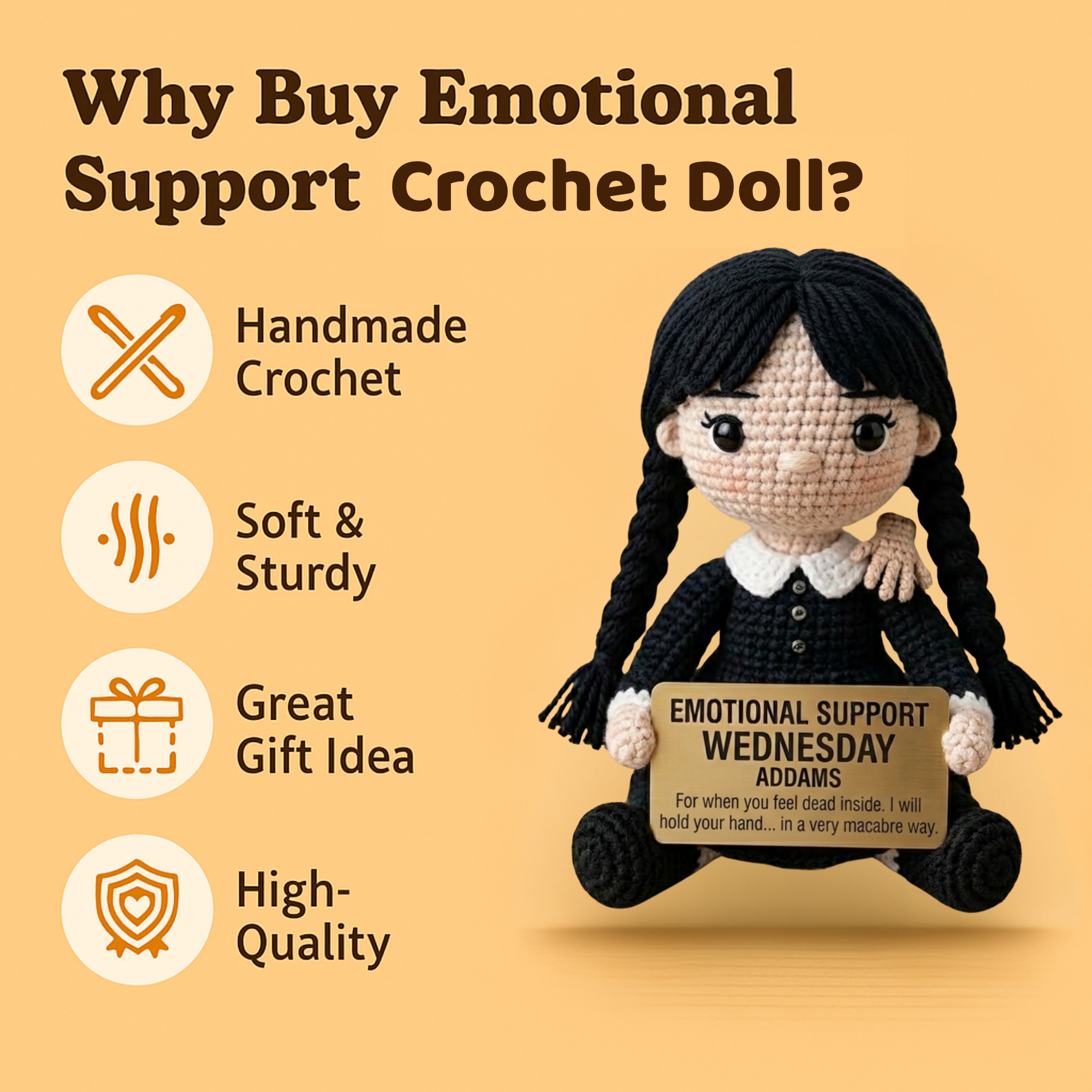 Emotional Support Wednesday Addams Crochet Doll
