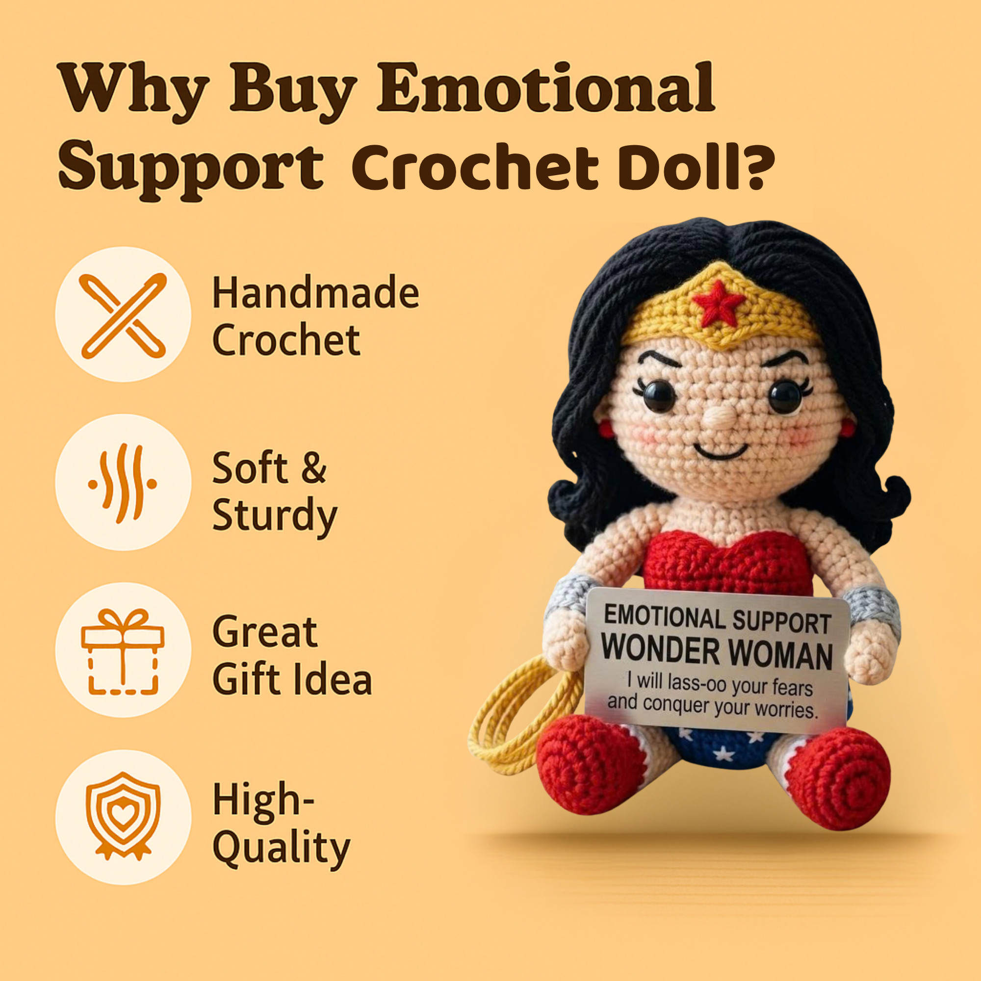 Emotional Support Wonder Woman Crochet Doll