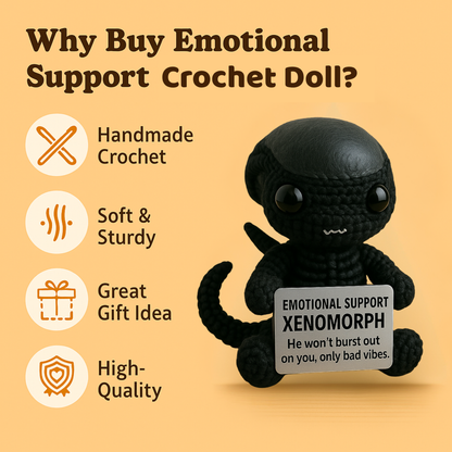 Emotional Support Xenomorph, Handmade Crochet Alien Plush Doll