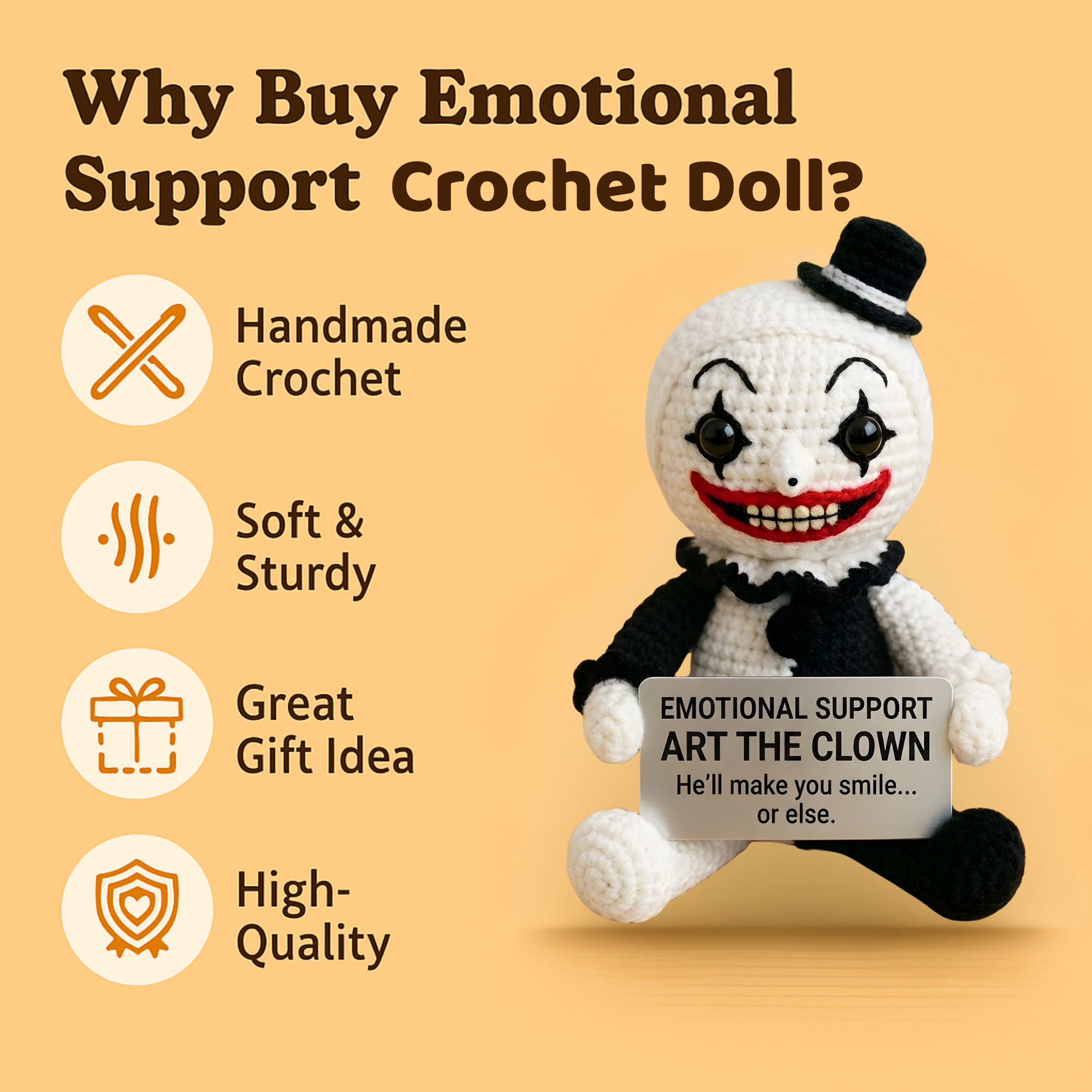 Emotional Support Art the Clown Crochet Doll