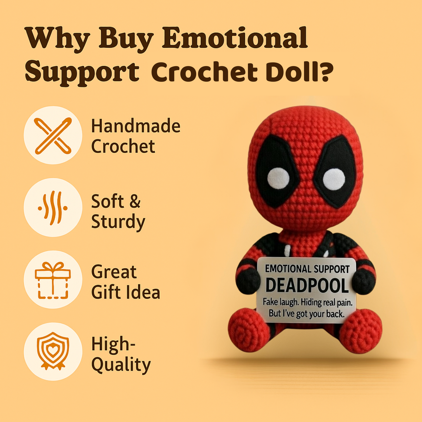 Emotional Support Deadpool Crochet Doll - Fake Laugh, Real Comfort