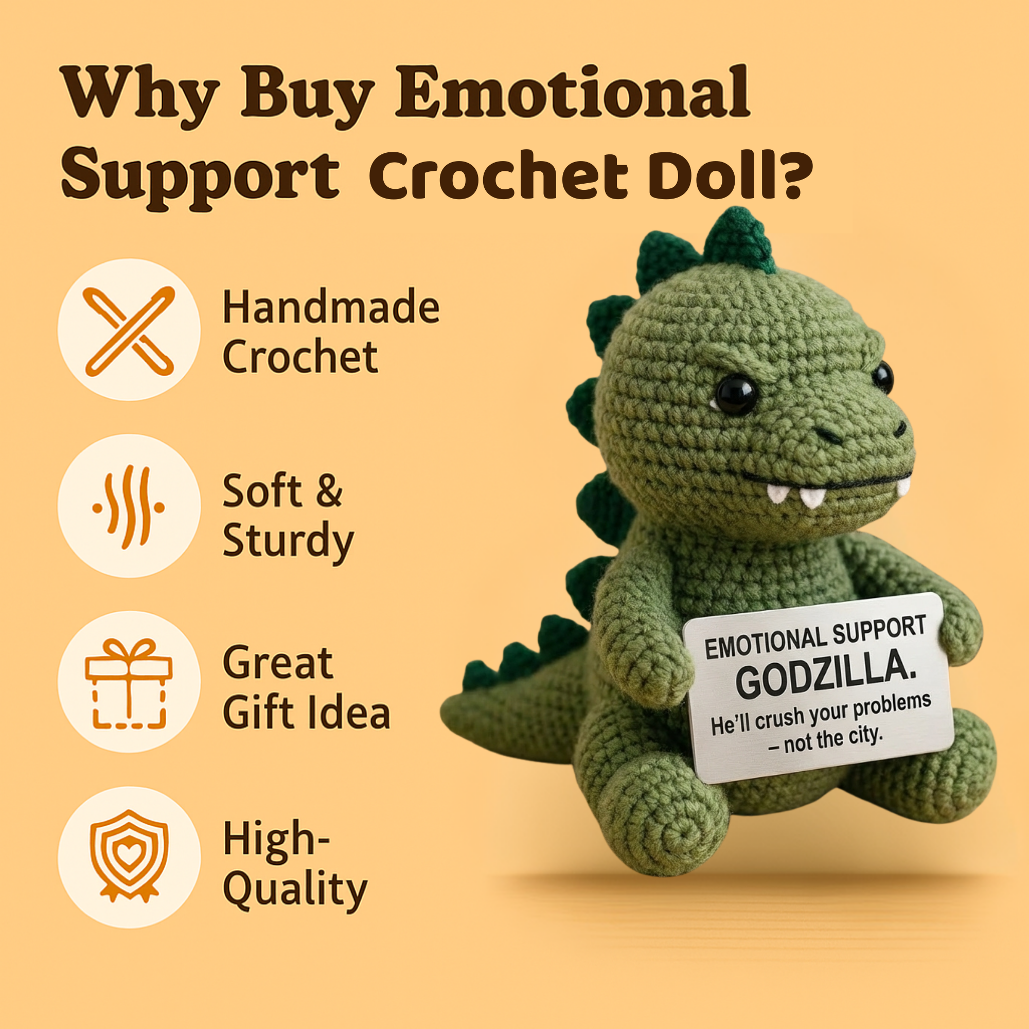 Emotional Support Godzilla Crochet Doll