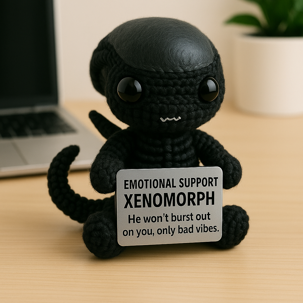 Emotional Support Xenomorph, Handmade Crochet Alien Plush Doll